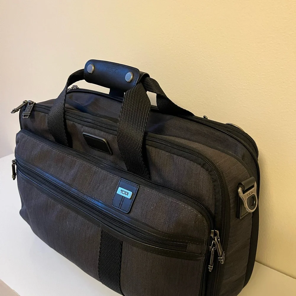 TUMI Alpha Bravo Grayson 3-Way Brief Backpack Briefcase - Charcoal Grey - GOOD